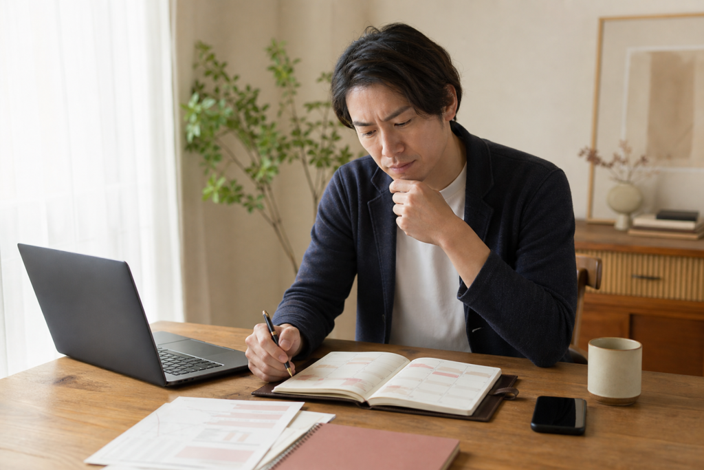 結婚相談所の費用と活動予定を確認する30代の男性