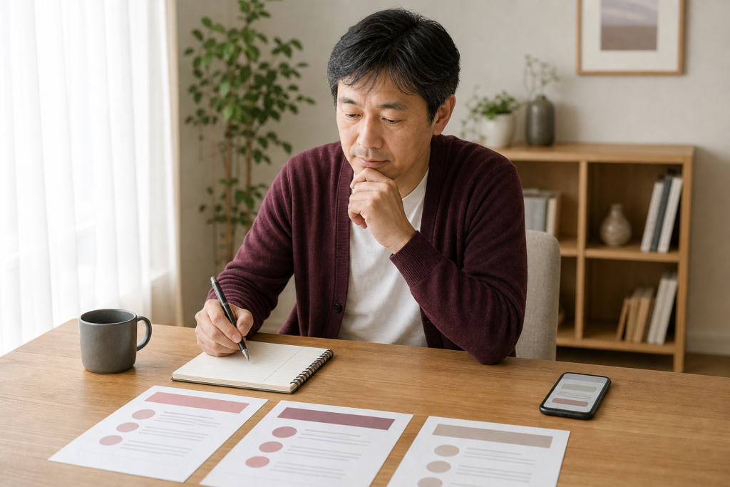 結婚相談所の資料を比較する40代の男性