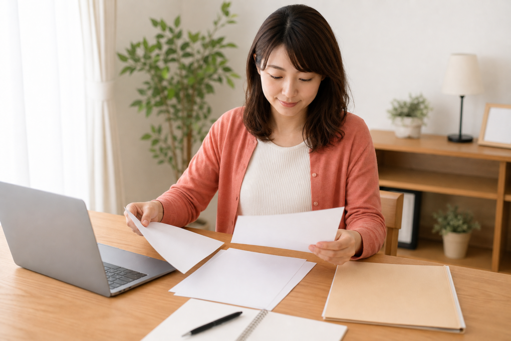 結婚相談所の入会に必要な書類を確認する女性