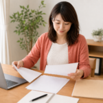 結婚相談所の入会に必要な書類を確認する女性