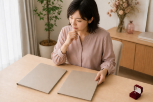2つの結婚相談所の料金プランを比較する女性